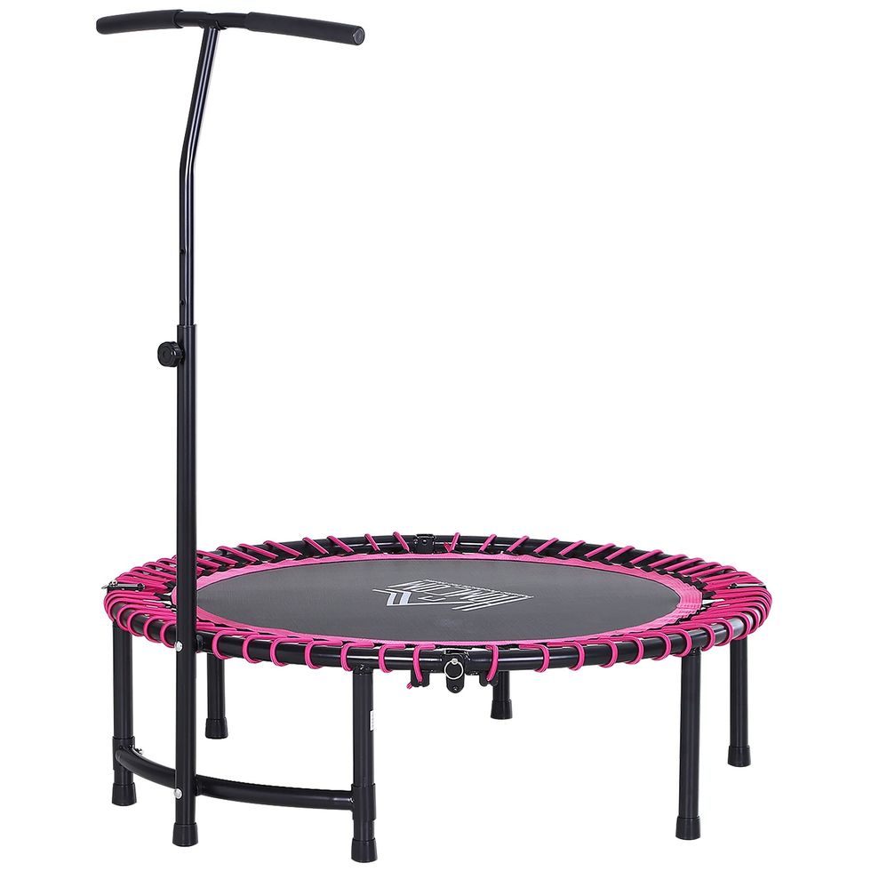 45” Round Mini Fitness Trampoline Rebounder Indoor Outdoor Mini Jumper with Adjustable Handle - Pink