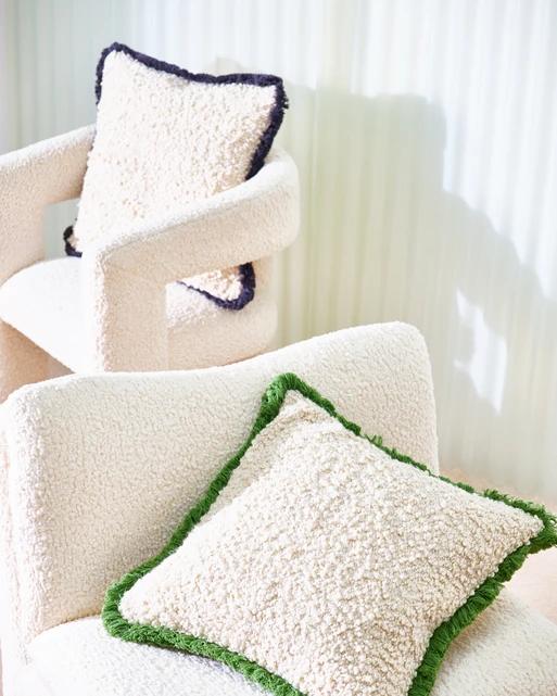 Boucle Green Fringed Square Cushion Cover