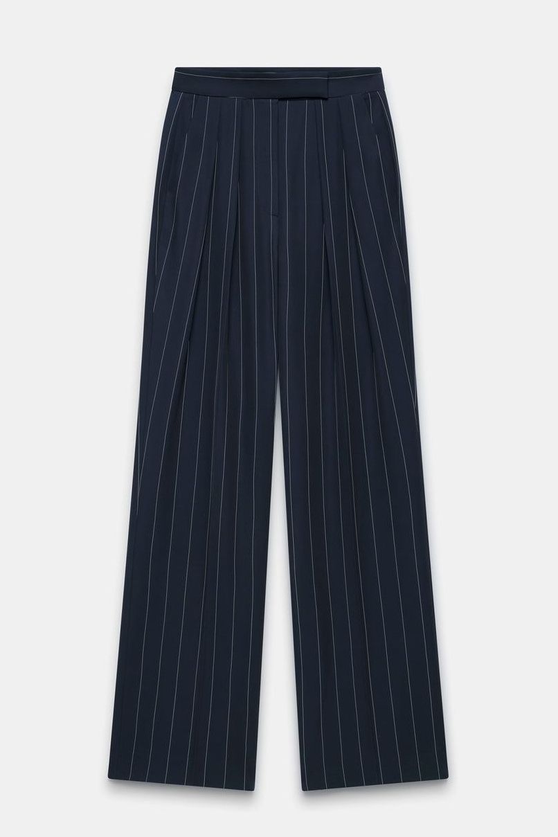 Navy Pinstripe Wide Trousers