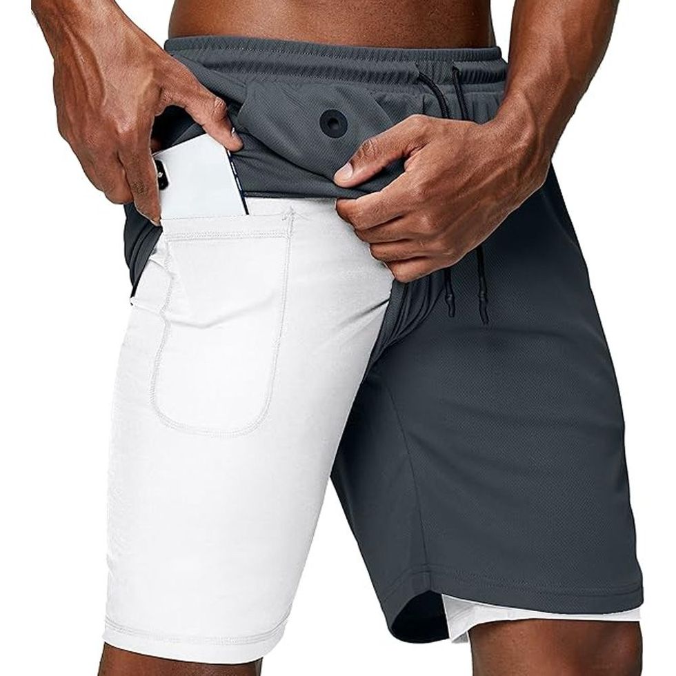 Pinkbomb Men's 2 in 1 Running Shorts with Phone Pocket 5 Inch