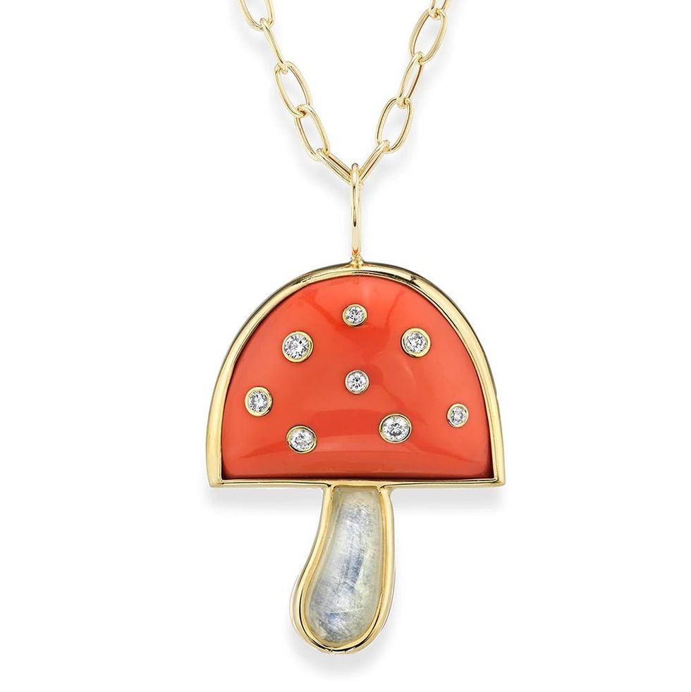Coral Moonstone Mushroom Necklace