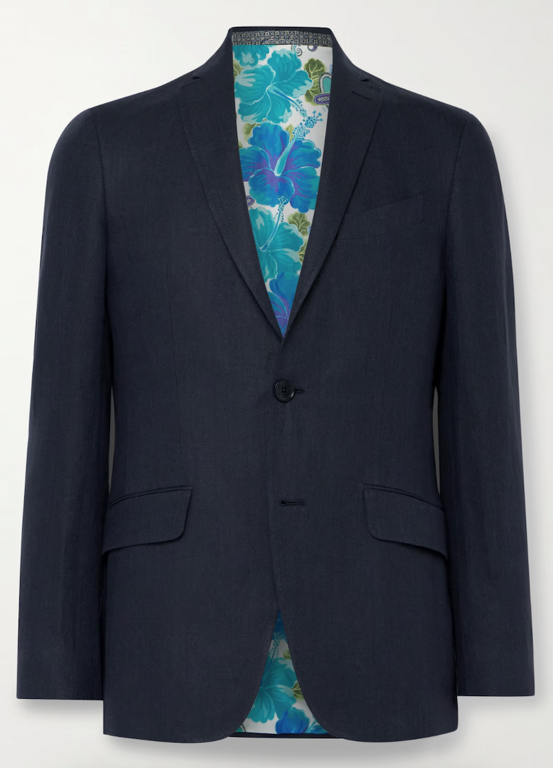 Slim-Fit Herringbone Linen Suit Jacket