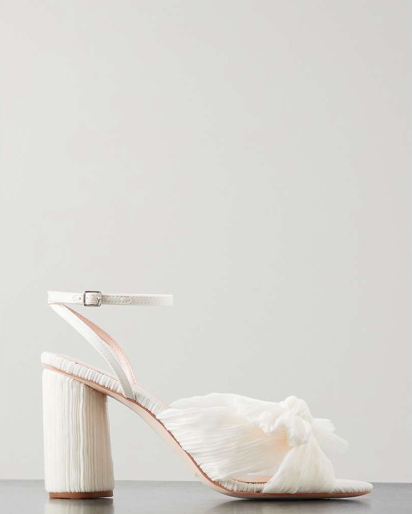 Camellia bow-embellished plissé-organza sandals