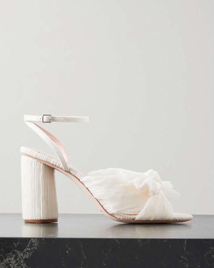 Camellia bow-embellished plissé-organza sandals