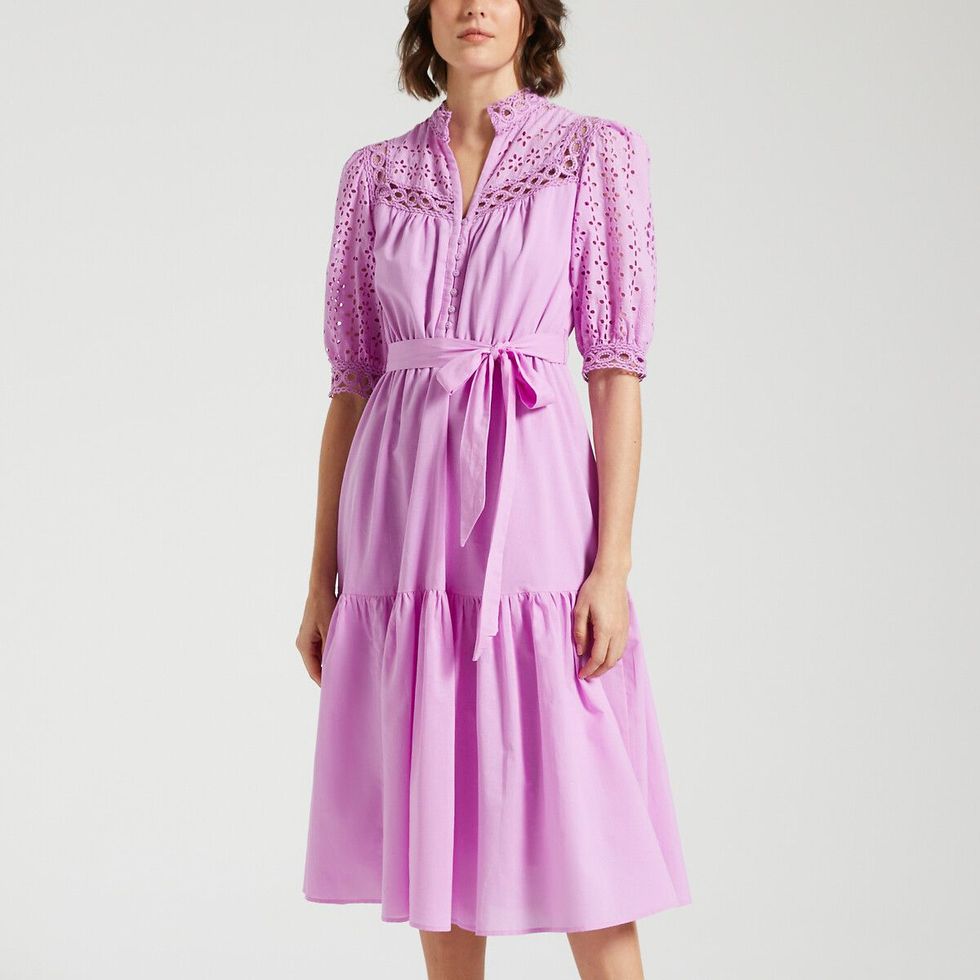 Carla Broderie Anglaise Dress in Organic Cotton with 3/4 Length Sleeves