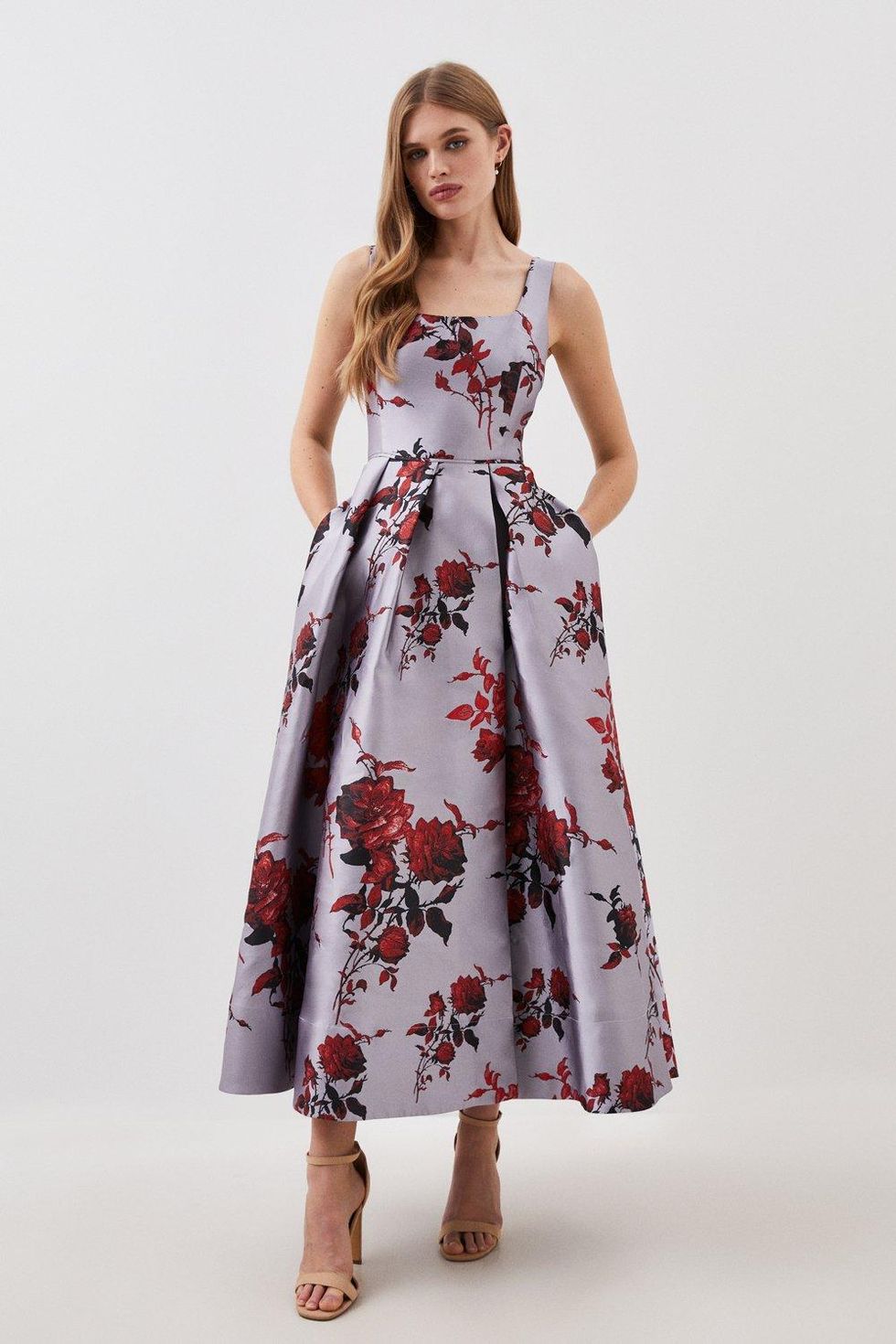 Floral Jacquard Corseted Maxi Dress