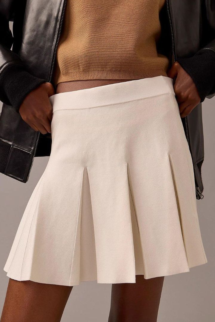 Pleated Mini Sweater-Skirt