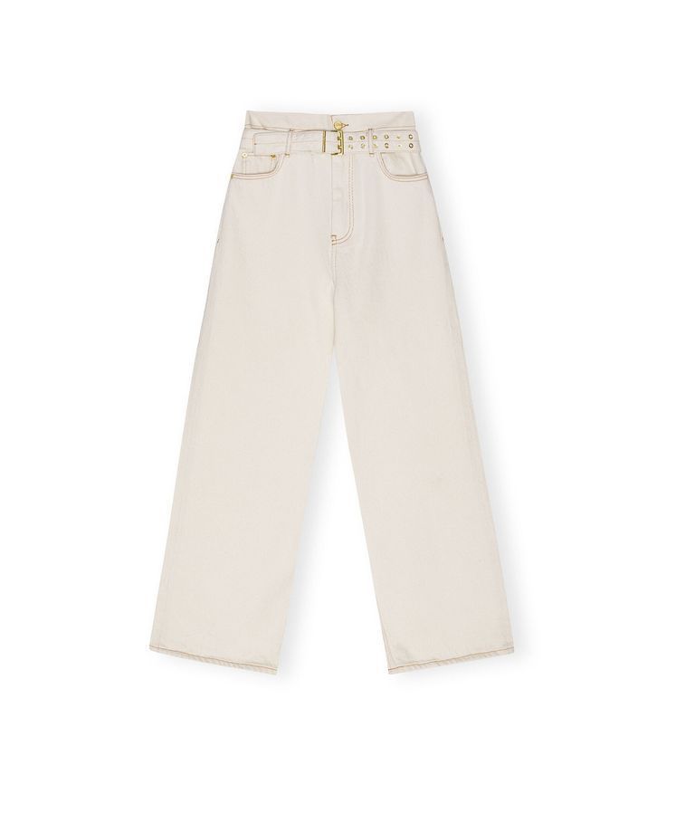 White heavy denim paperbag jeans