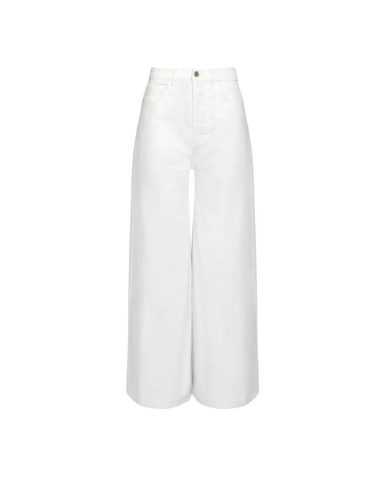 High-waisted stretch denim trousers