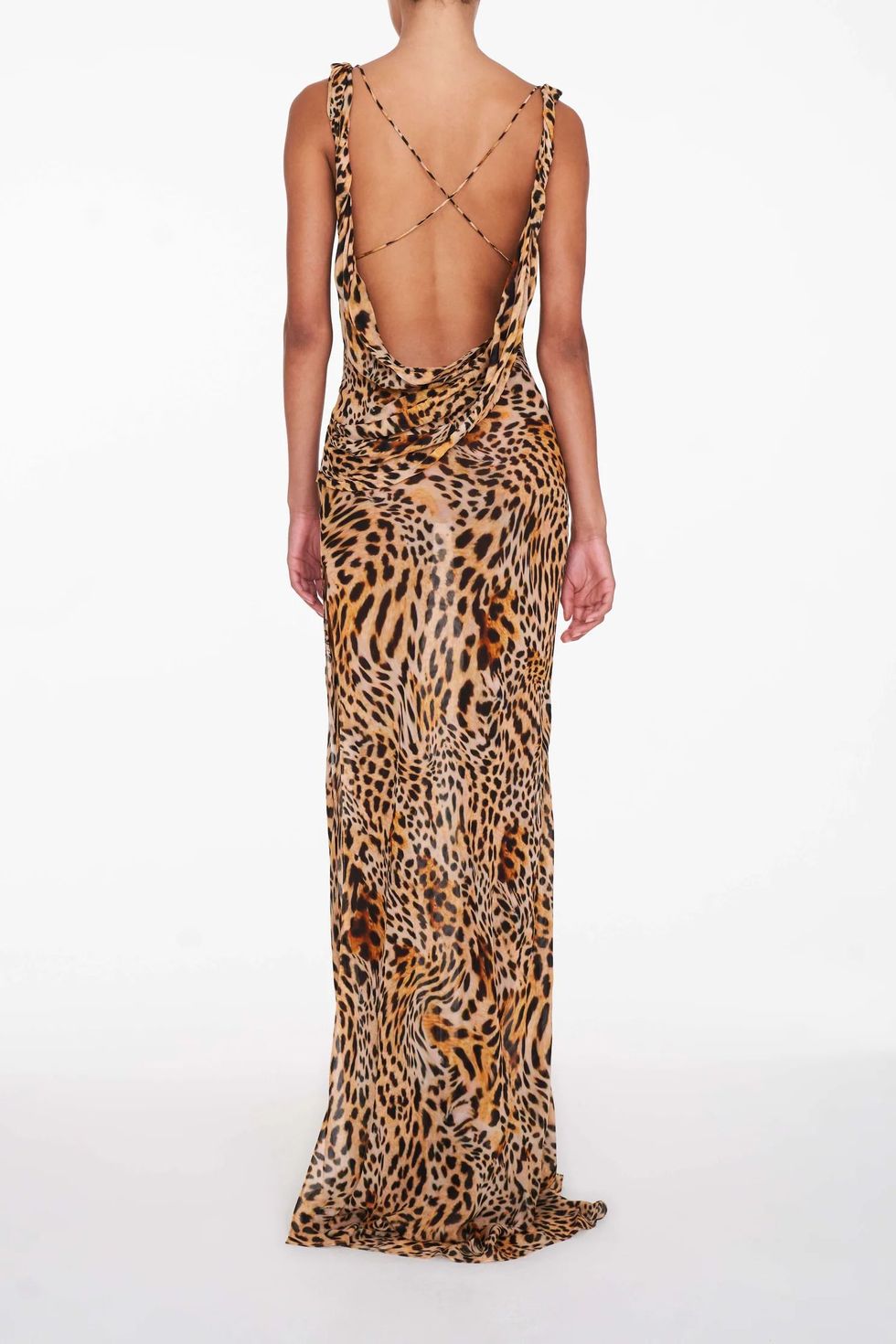 Vestido de leopardo largo con la espalda abierta 