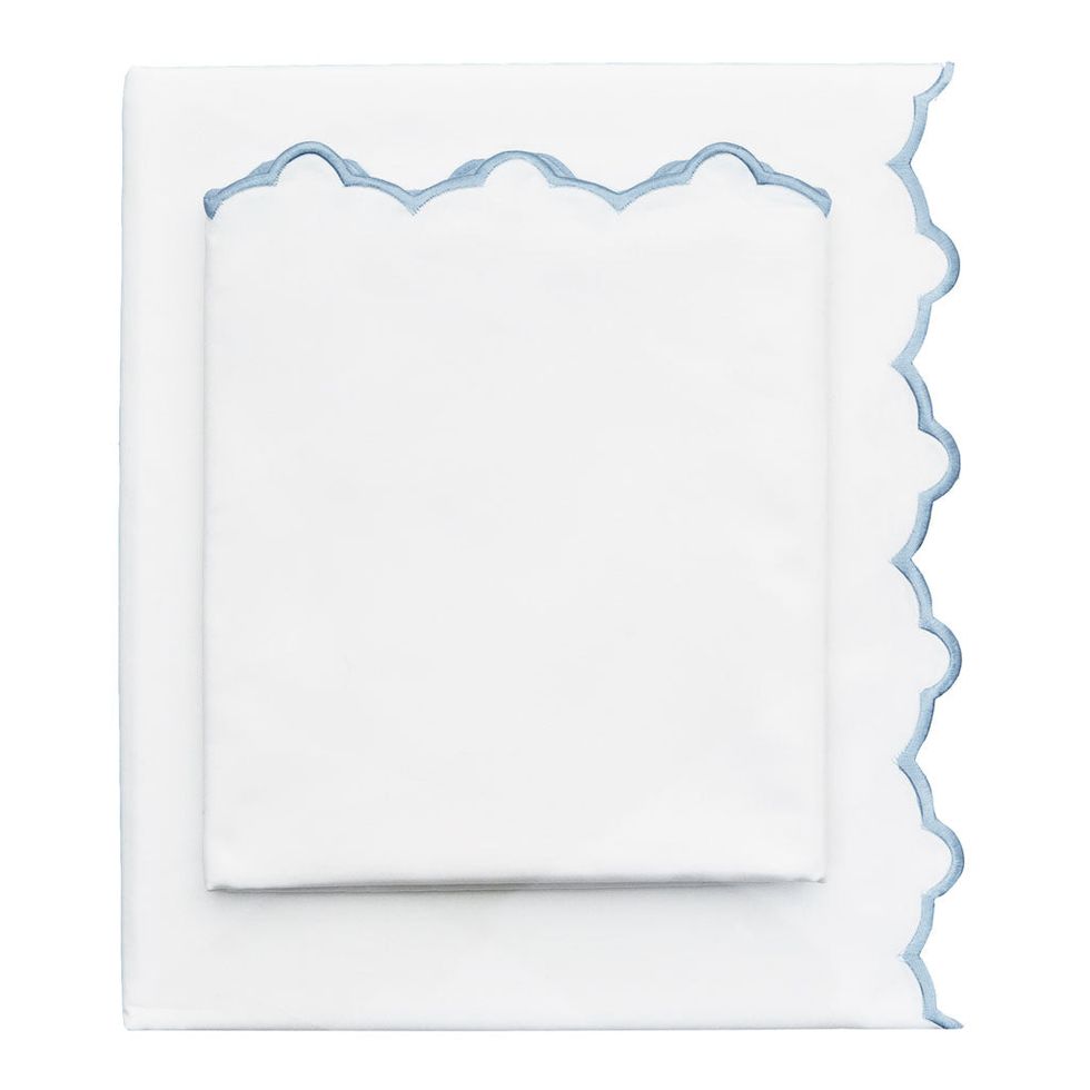The French Blue Scalloped Embroidered Sheet Set