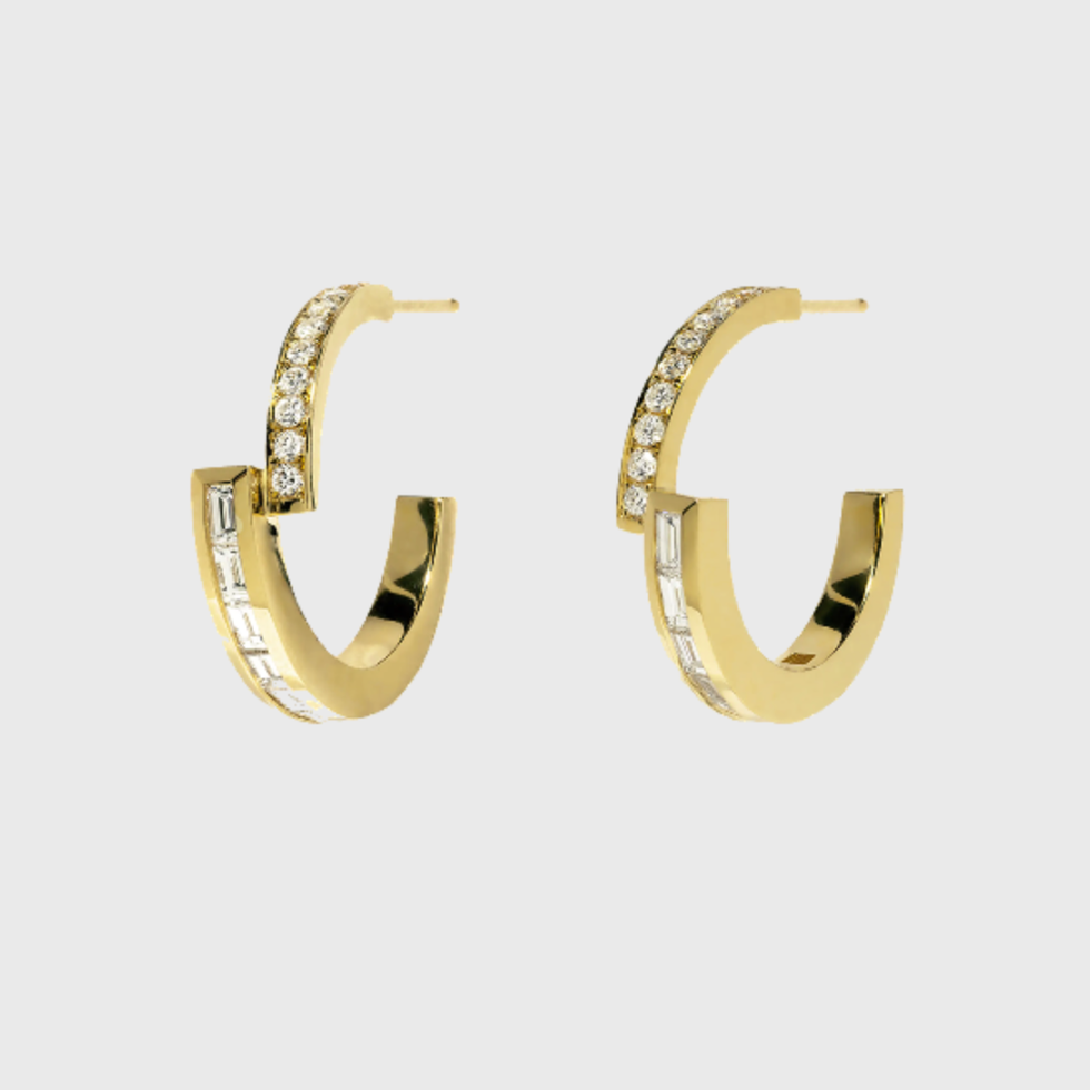 18k Yellow Gold Diamond Hoop Earrings