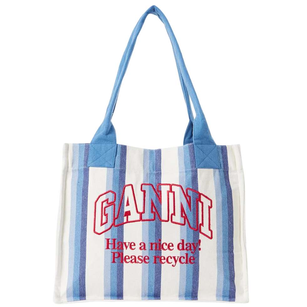 Ganni gestreepte shopper met logo