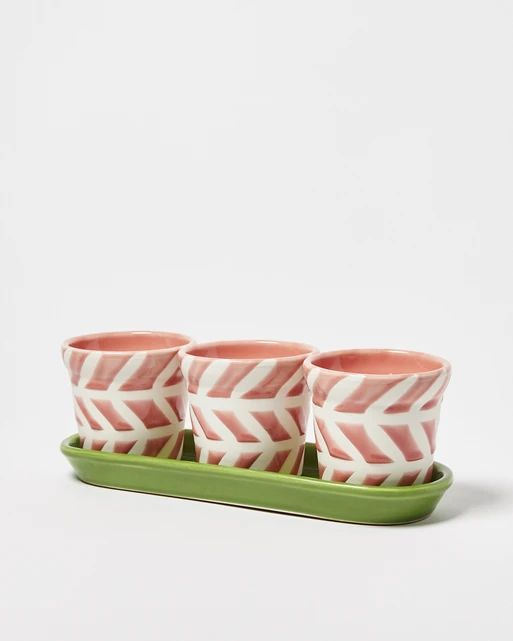 Kairi Pink Stripe Ceramic Plant Pots Set of Three