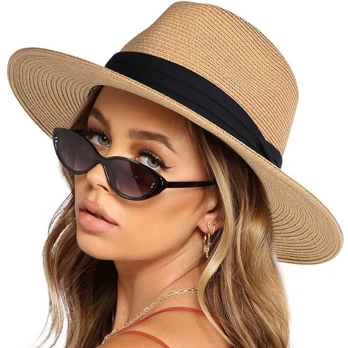 UPF50+ Straw Sun Hat Wide Brim Outdoor Beach Hat Summer Hat for Women