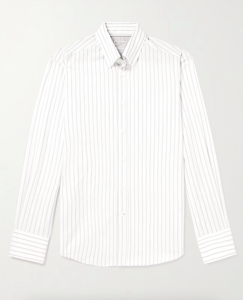 Button-Down Collar Striped Cotton Shirt