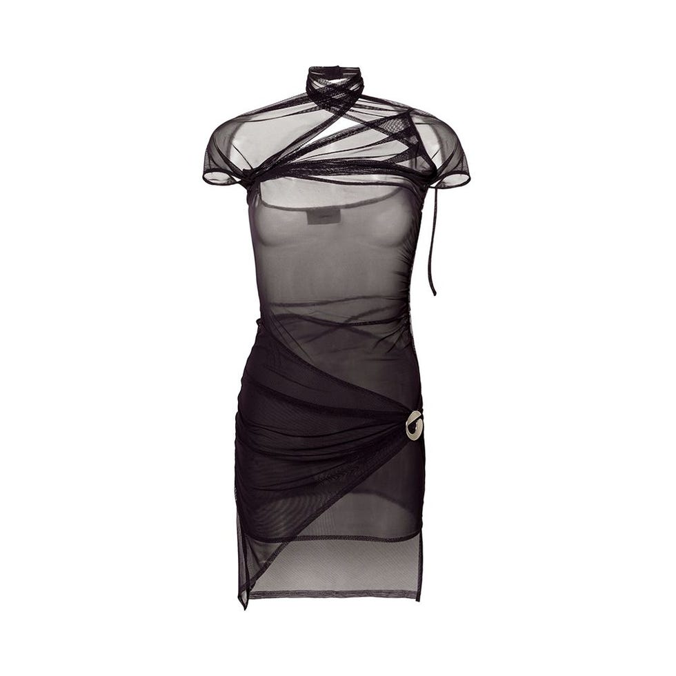 Asymmetric Sheer Mesh Dress