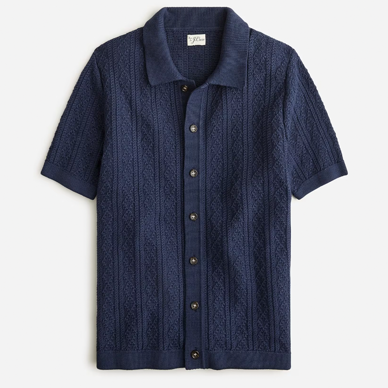 Short-Sleeve Heritage Cotton Pointelle-Stitch Sweater
