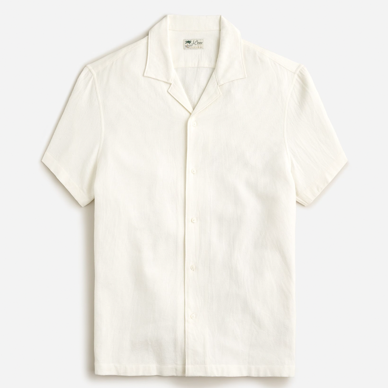 Short-Sleeve Textured Cotton Camp-Collar Shirt