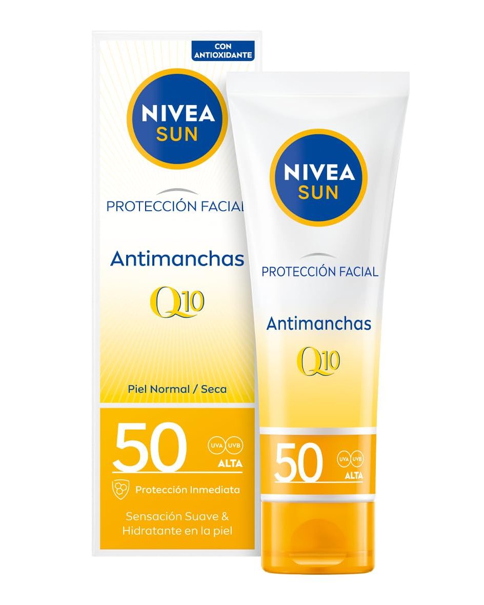 Protección solar Facial UV Antiedad & Antimanchas FP50 (50 ml), 0% residuos, crema hidratante con Q10