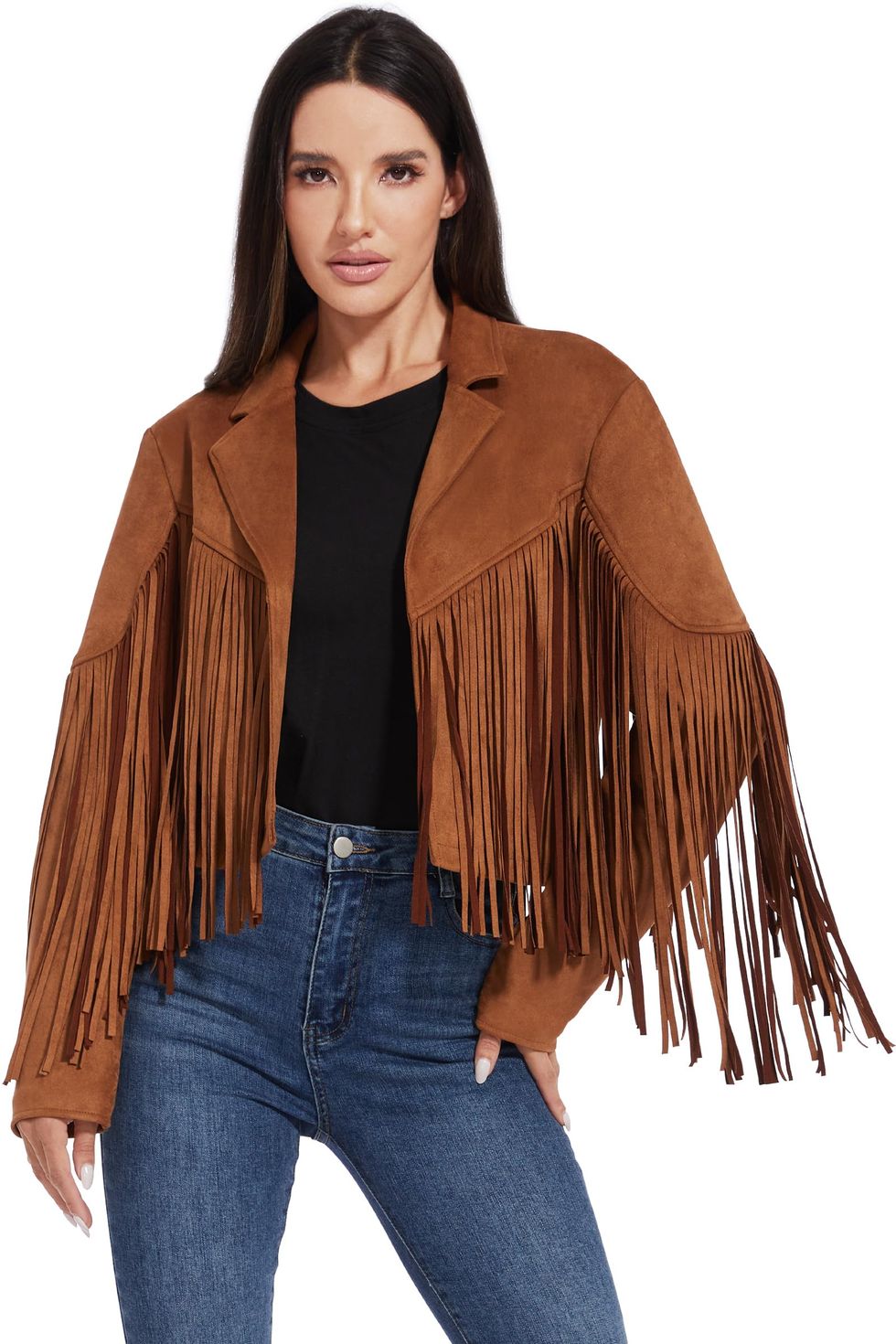 Suede Faux Motocycle Biker Cropped Coat