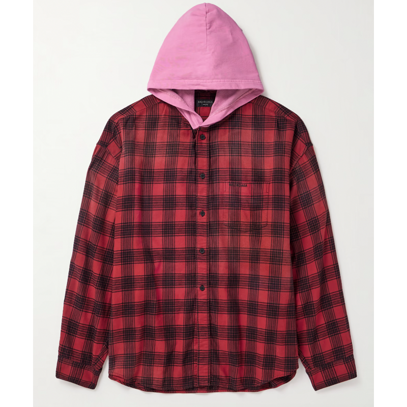 Checked Jersey-Trimmed Cotton-Flannel Hooded Shirt