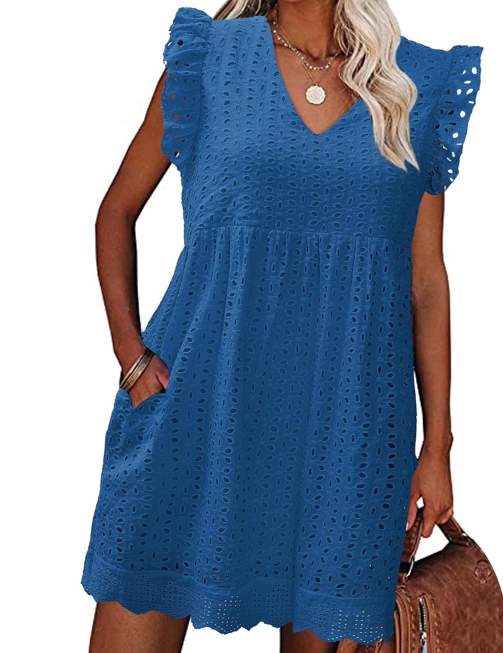 Vestido de  con calados y volantes en color azul