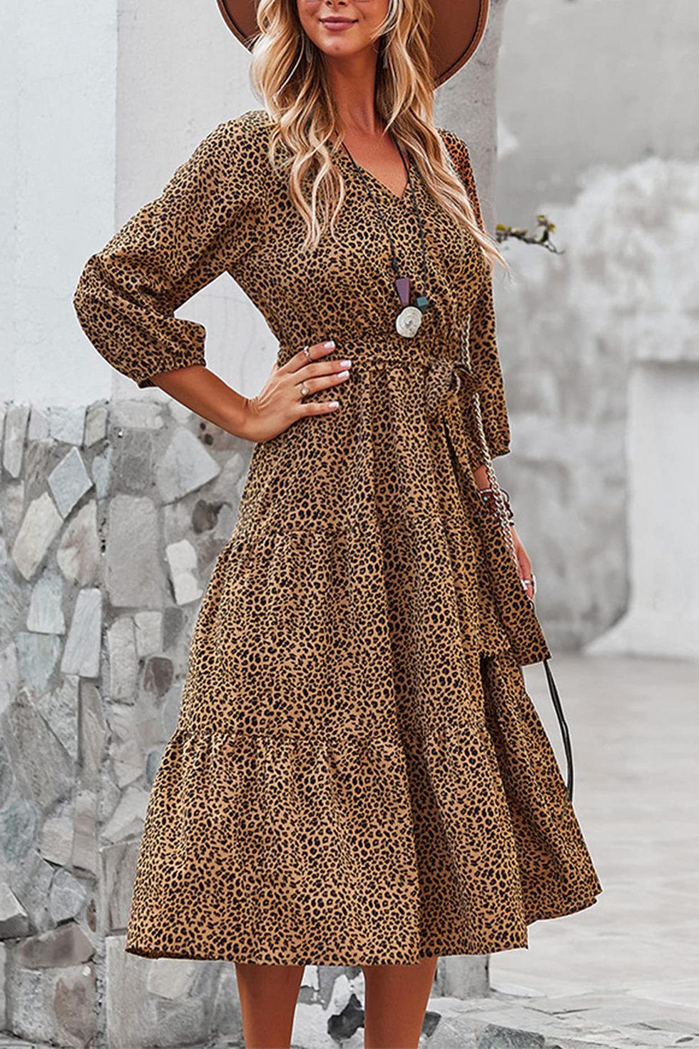 Vestido boho largo de leopardo