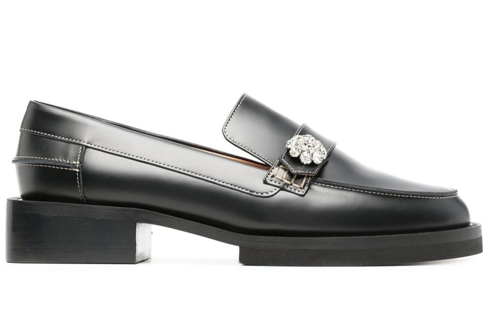 Crystal-button leather loafers