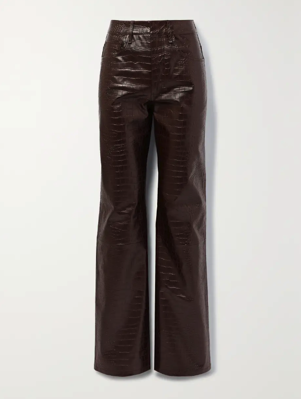 Bonnie Croc-Effect Faux-Leather Straight-Leg Pants
