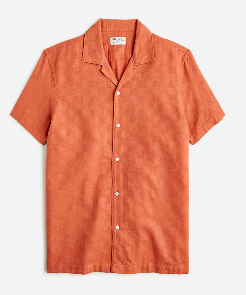 Short-Sleeve Textured Cotton Camp-Collar Shirt