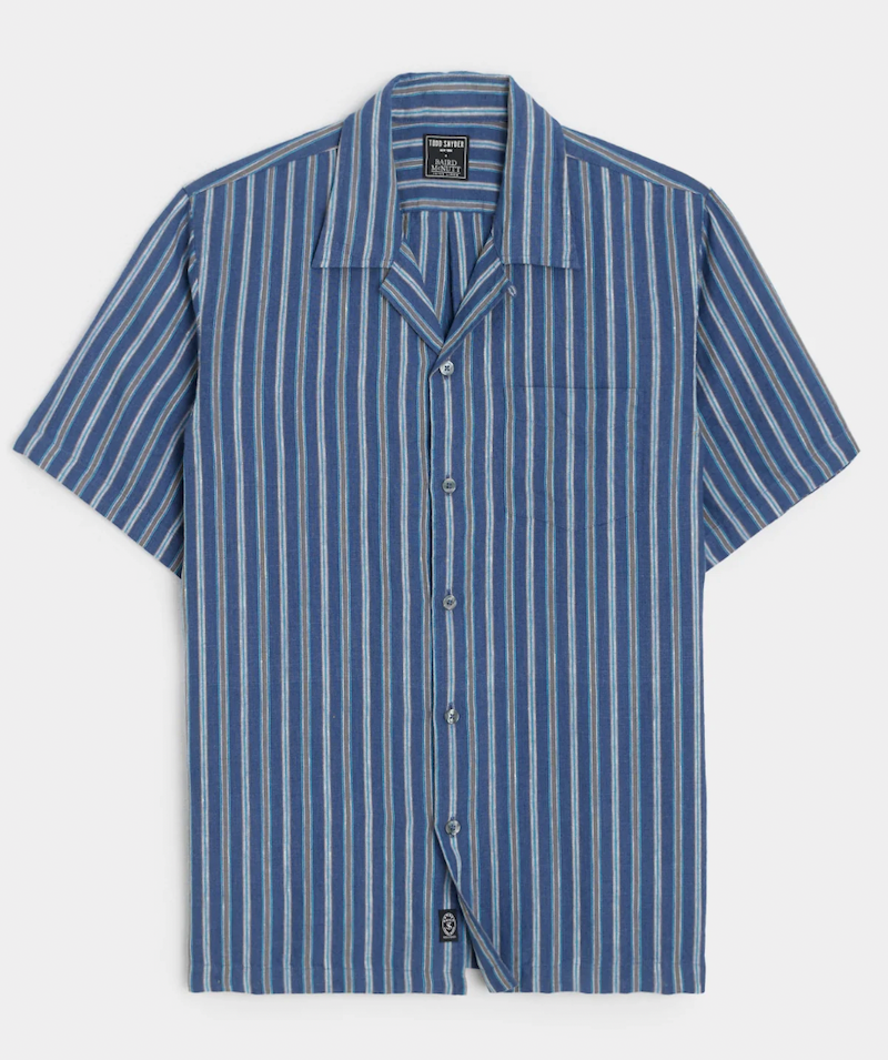 Multi-Stripe Linen Camp Collar Shirt
