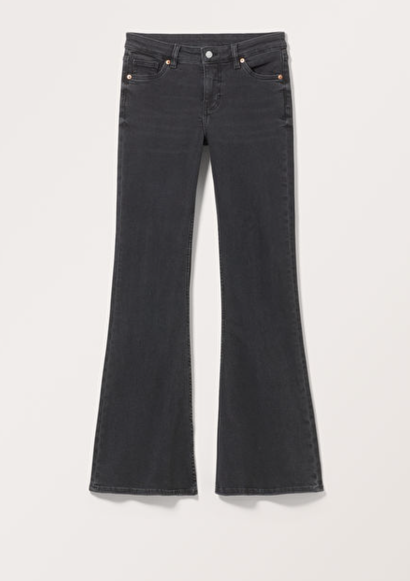 Monki - Katsumi - Jeans a zampa a vita bassa nero slavato