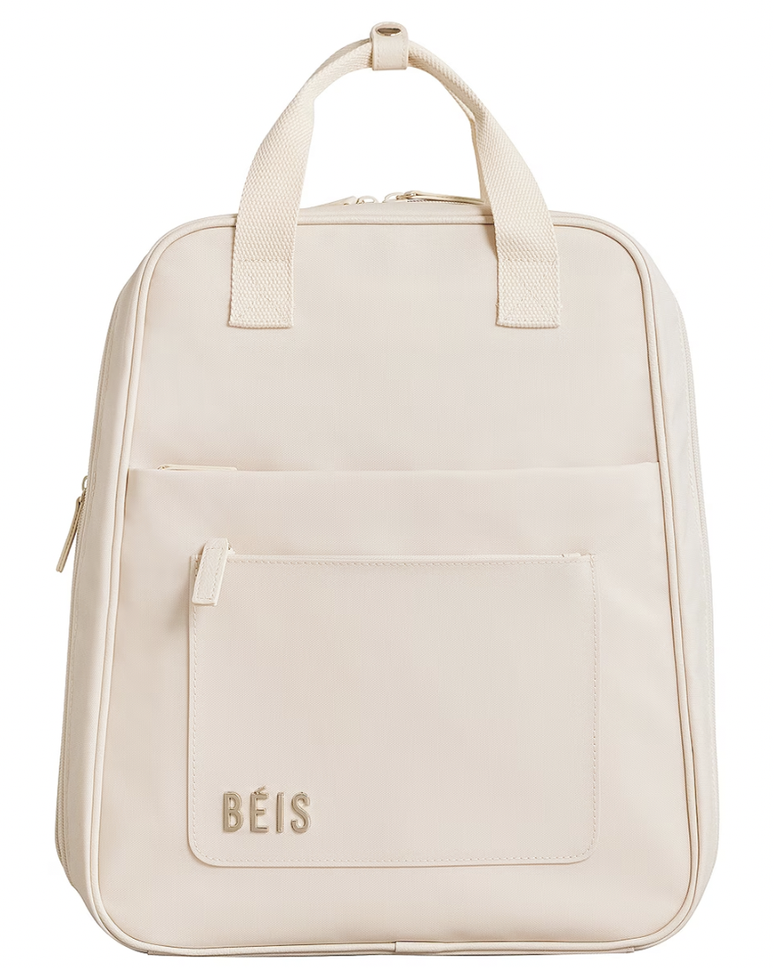 The Expandable Backpack in Beige.