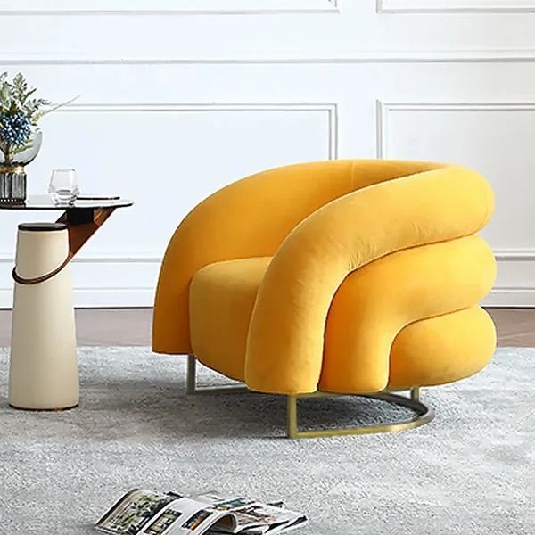Yellow Solid Wood & Velvet Accent Chair