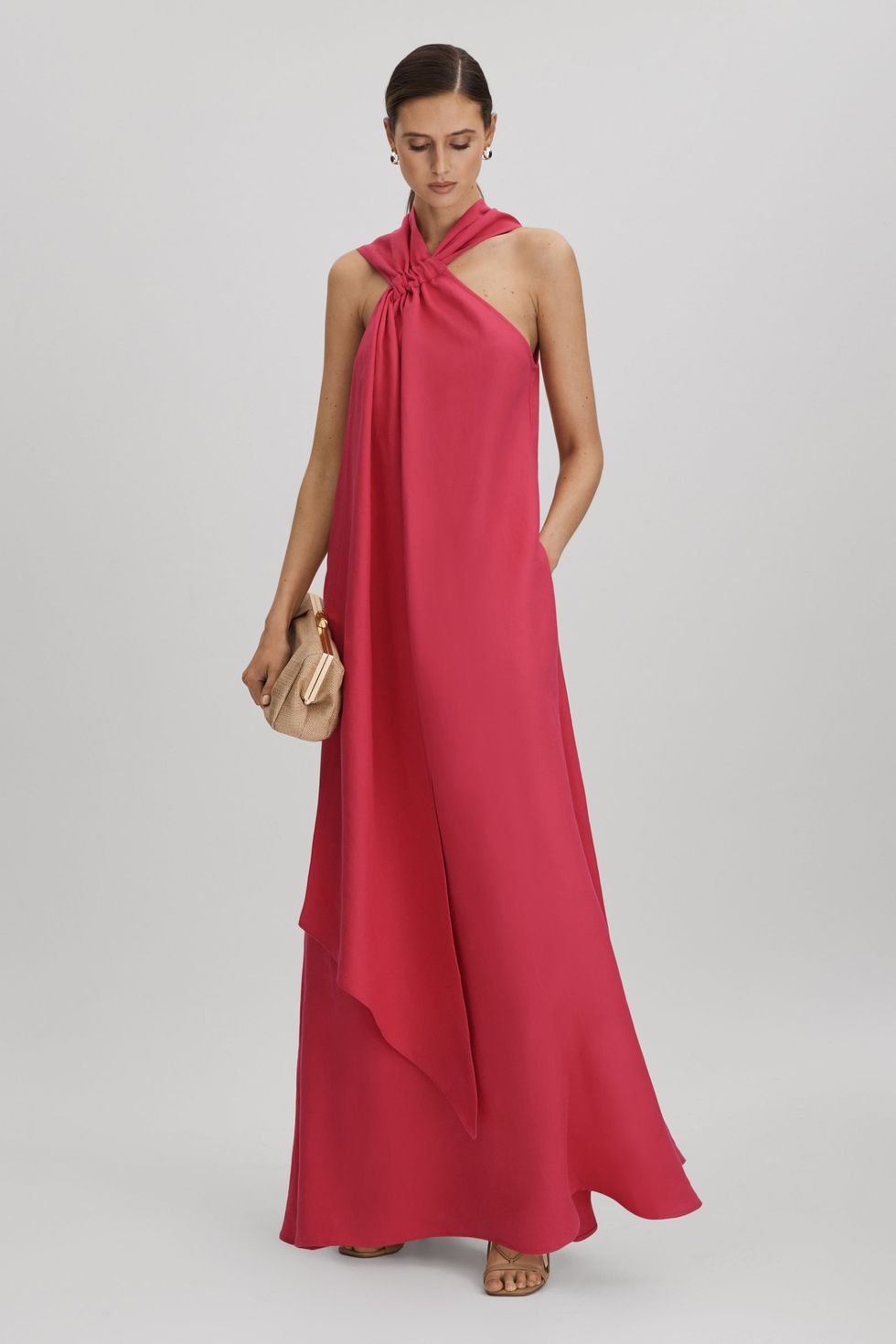 Linen blend drape maxi dress