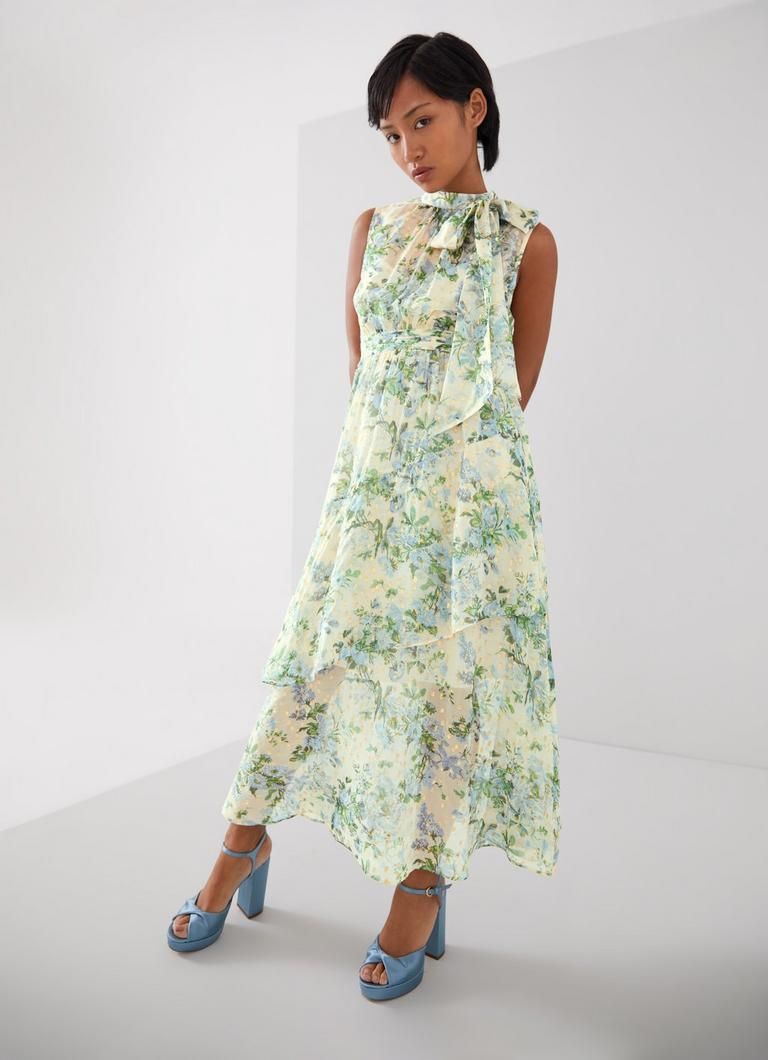 Robyn Petite Neon Garden Print Silk-Blend Dress