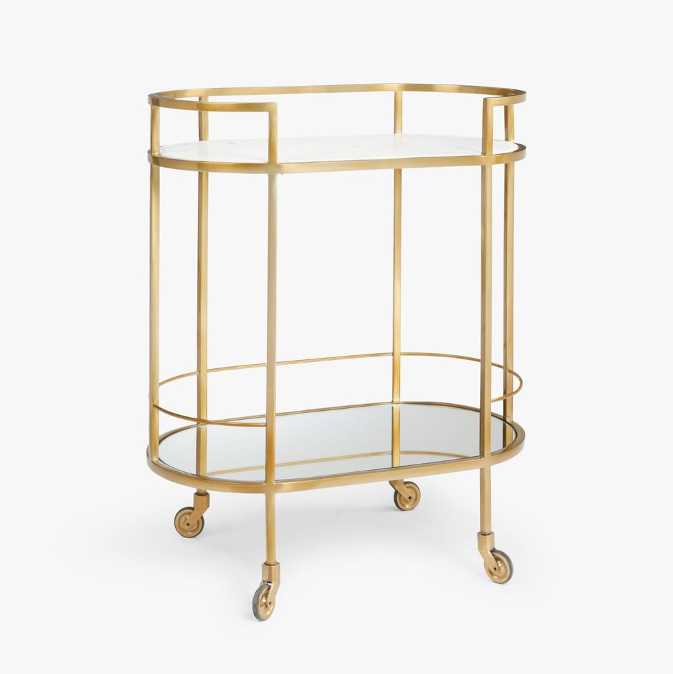  Lovelace Marble Shelf Bar Cart, Brass