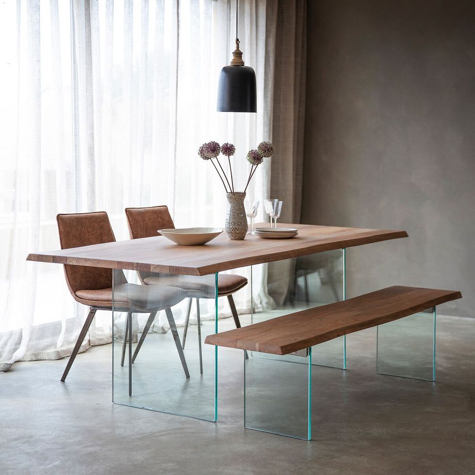 Jind Contemporary Glass & Acacia Dining Table