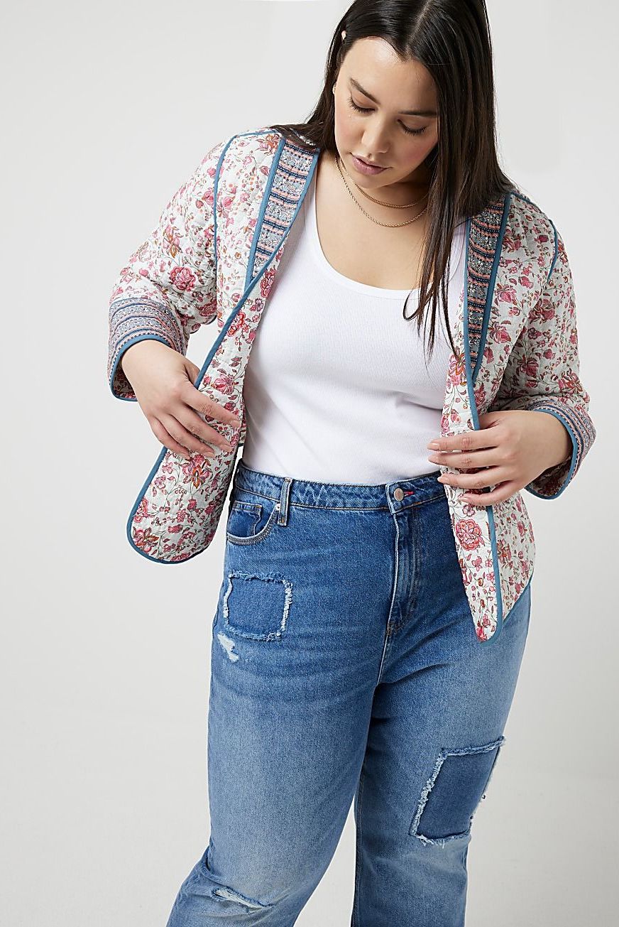 Plus Pink Quilted Floral Jacket