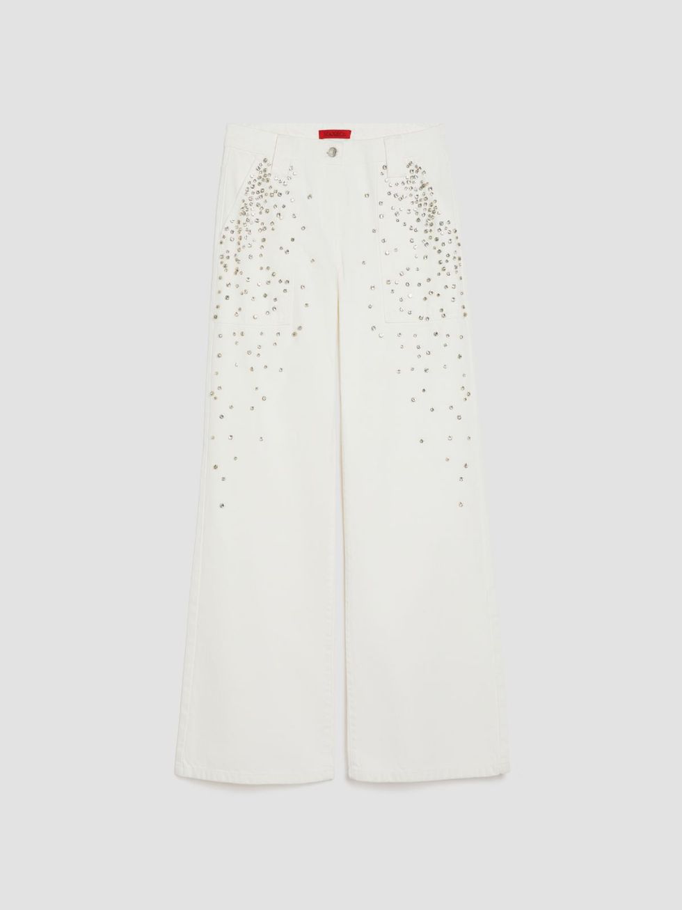 Jeans bianchi a gamba larga con strass, MAX&Co