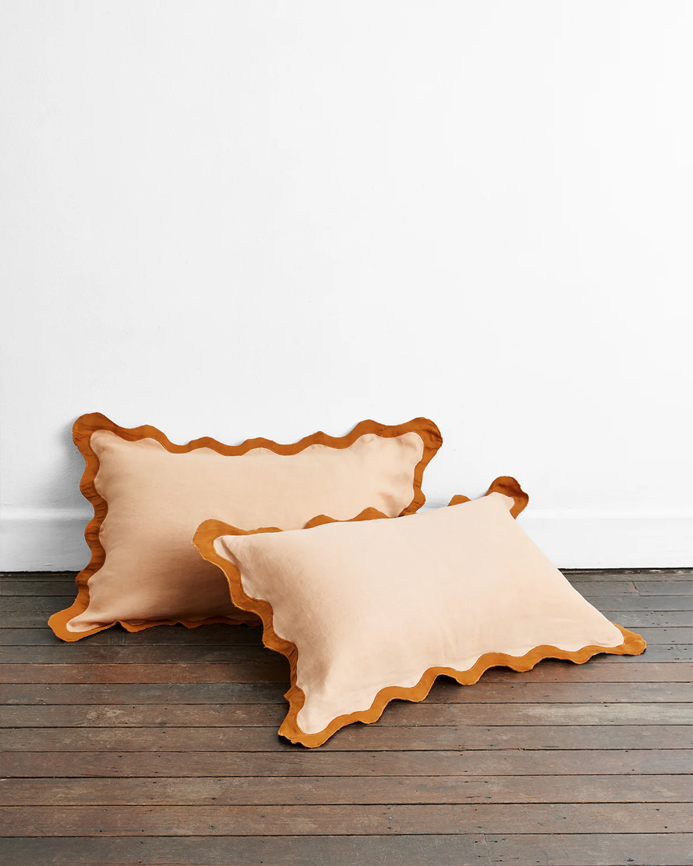 Terracotta & Rust French Flax Linen Scallop Pillowcase