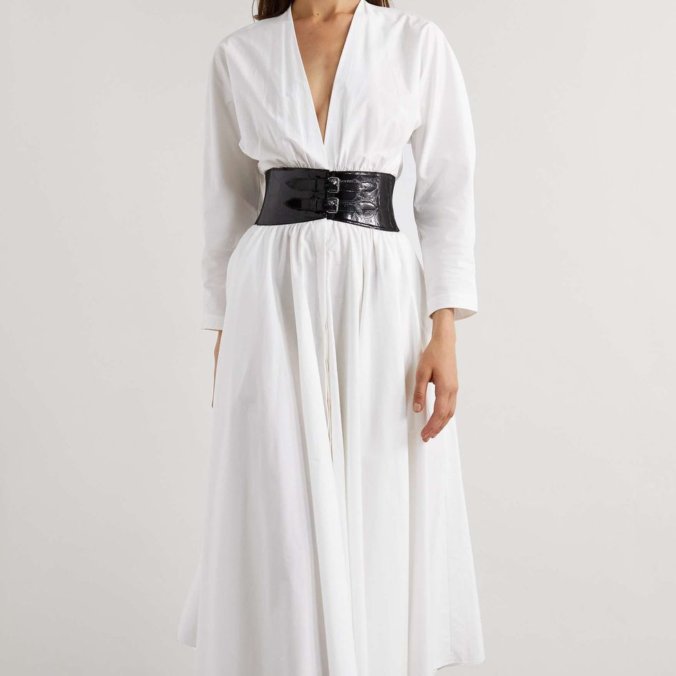 Archetypes Belted Gathered Cotton-Poplin Midi Dress