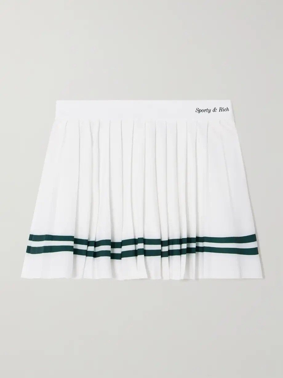 Striped pleated stretch-jersey tennis skirt