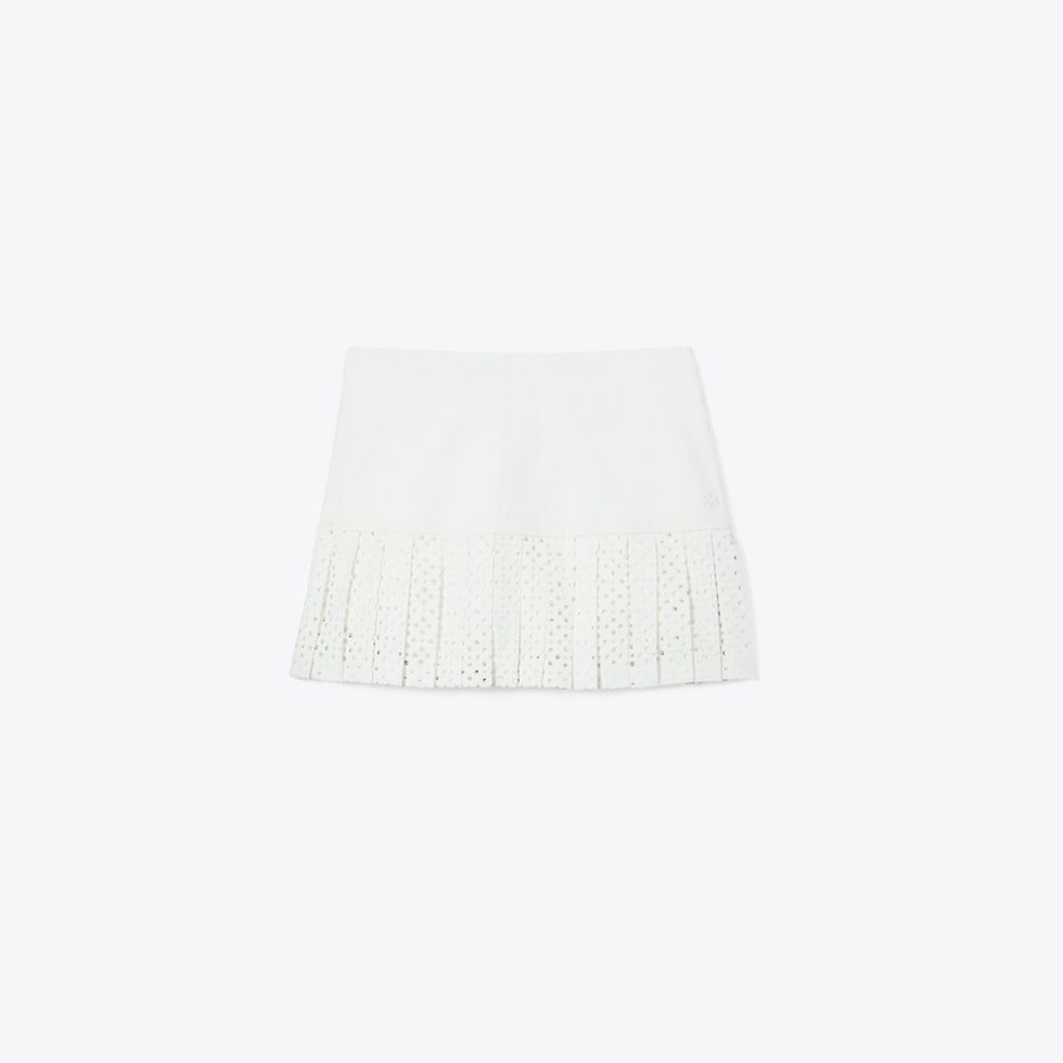 Laser Cut Pleated-Hem Tennis Skirt