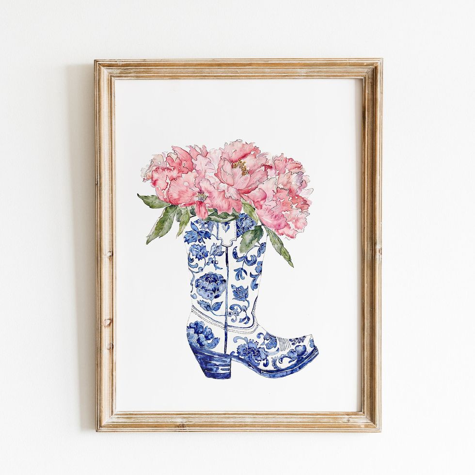 Floral Blue Cowgirl Boots Print