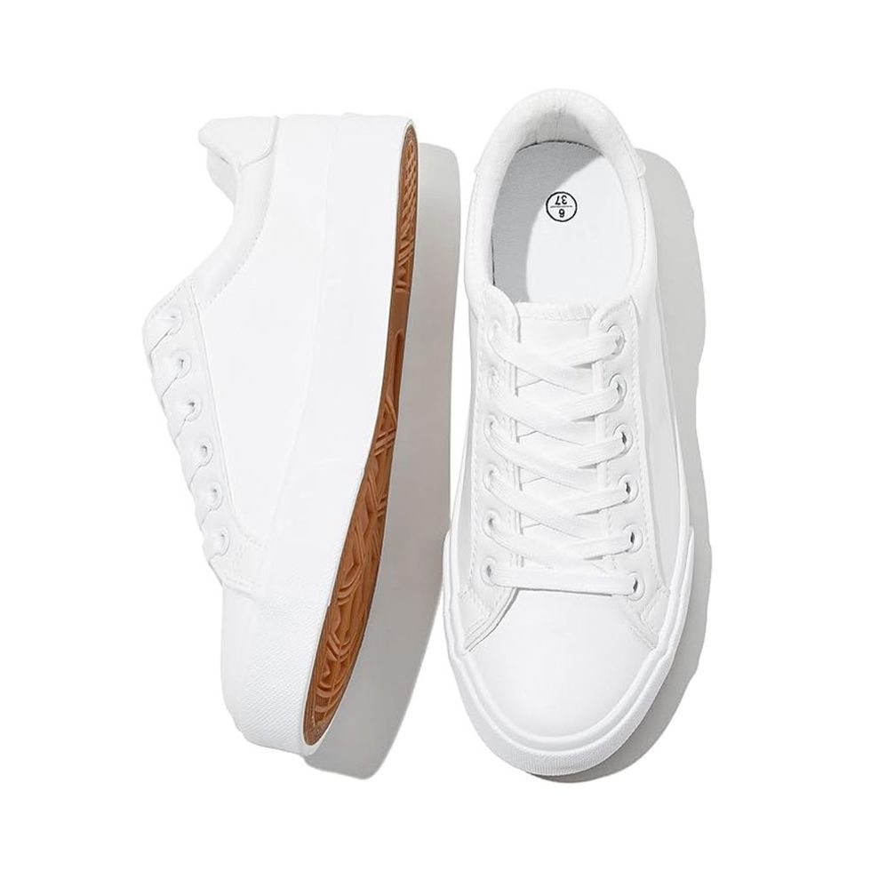 White Tennis Shoes PU Leather Sneakers 