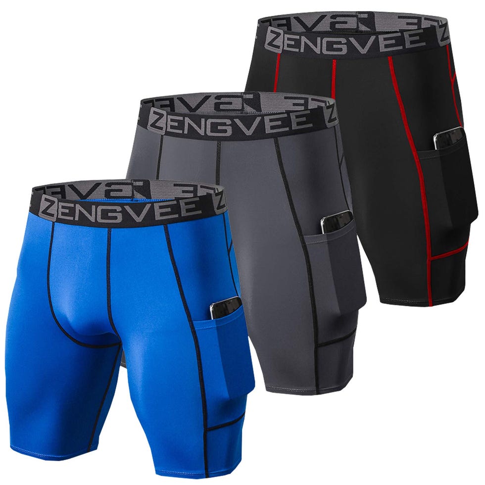 Pack de 3 mallas deportivas cortas con bolsillo (en color azul, gris y negro)