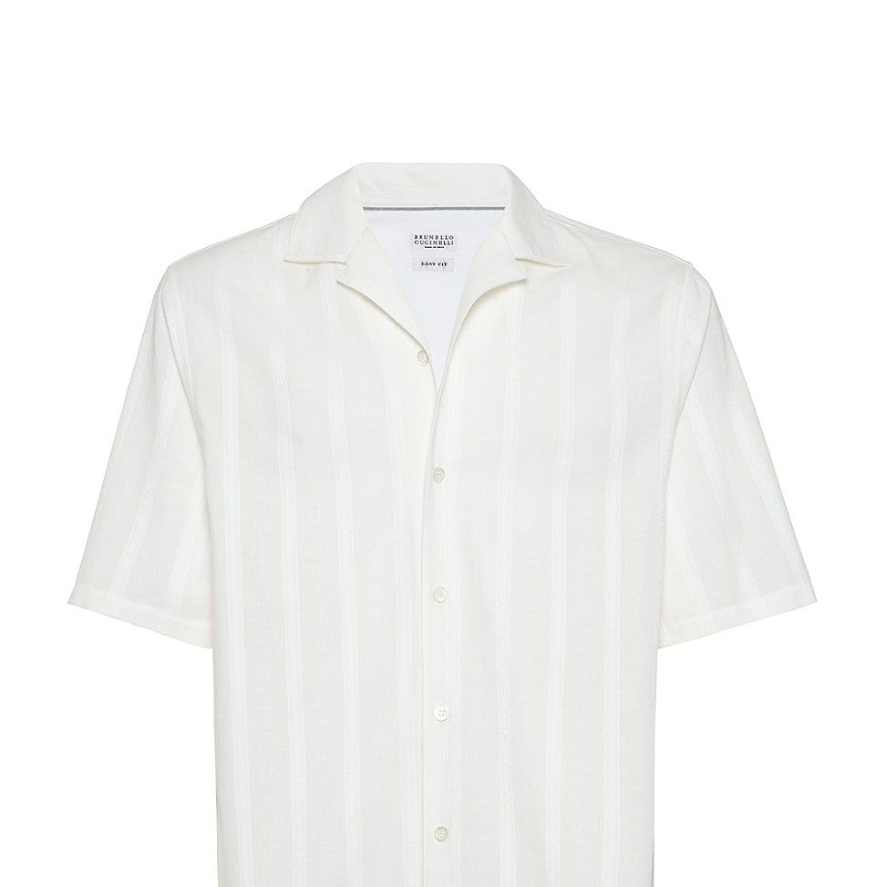  Textured Stripe Panama Short Sleeve Shirt 