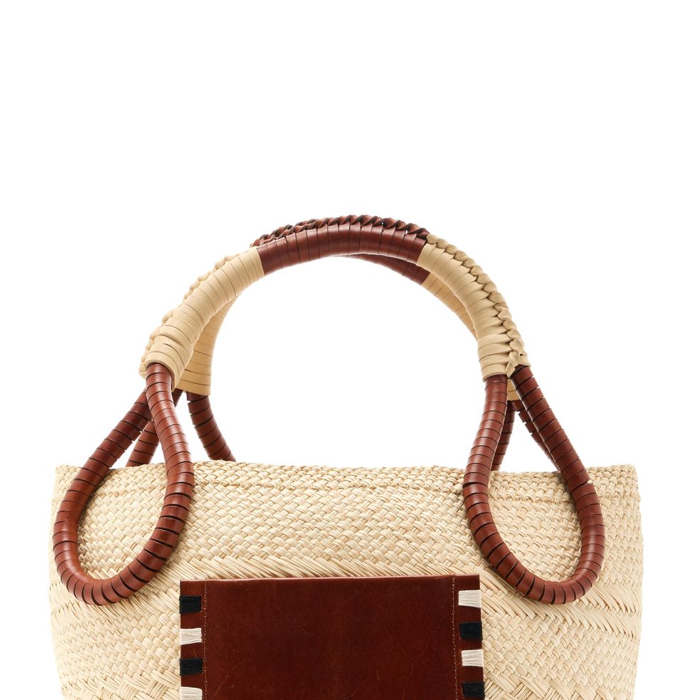 Leather-Trimmed Palm Tote Bag